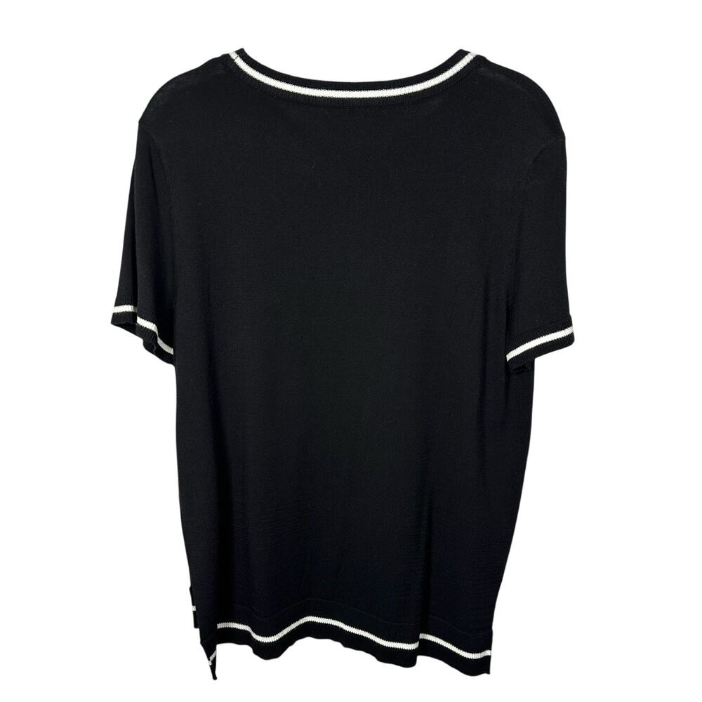 Nicole Miller Artelier Black & White Short Sleeve Knit Blouse Women's Large - Picture 2 of 6